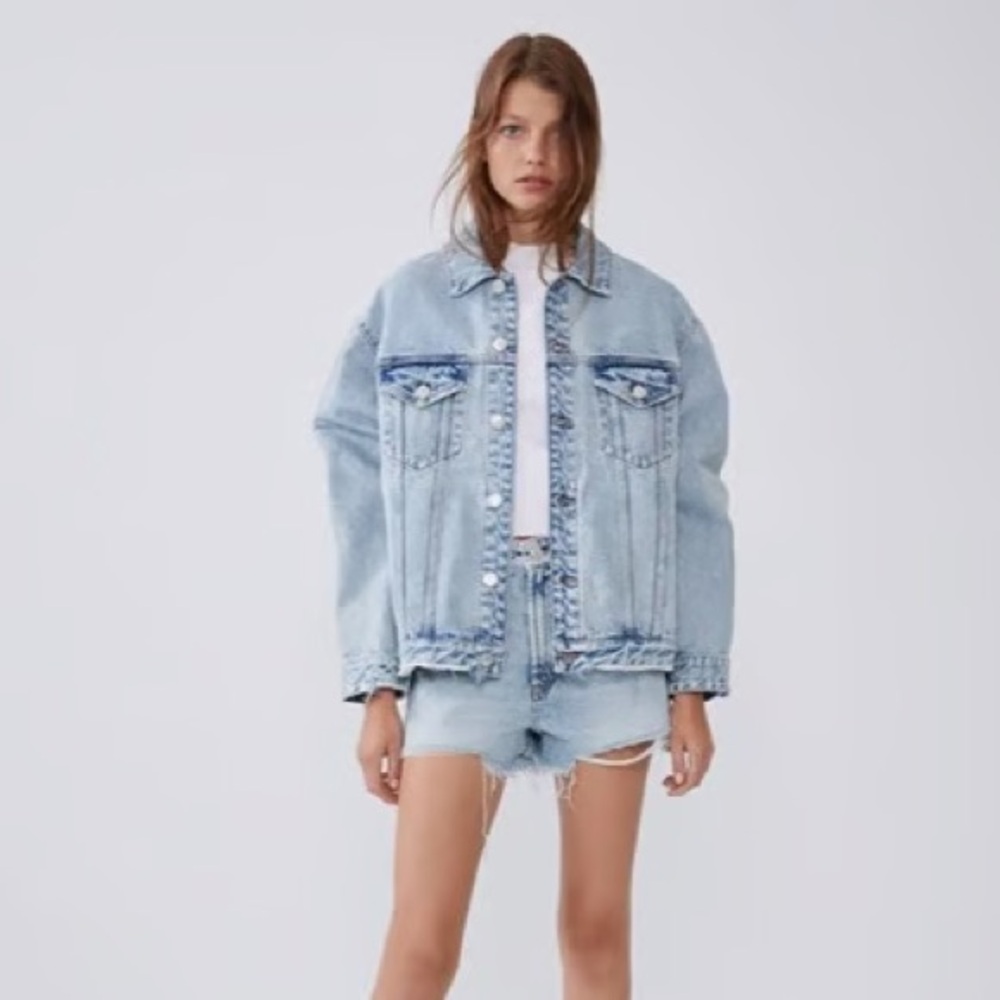Zara Cream Sherpa Lined Denim Jacket